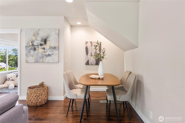 1220 SW Orchard St, Seattle, WA 98106 - dining area featuring dark wood-style floors, baseboards, and recessed lighting