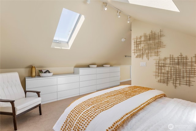 1220 SW Orchard St, Seattle, WA 98106 - carpeted bedroom with a skylight, vaulted ceiling, and rail lighting