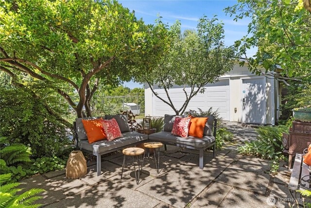 1220 SW Orchard St, Seattle, WA 98106 - view of patio / terrace with an outdoor living space and an outdoor structure