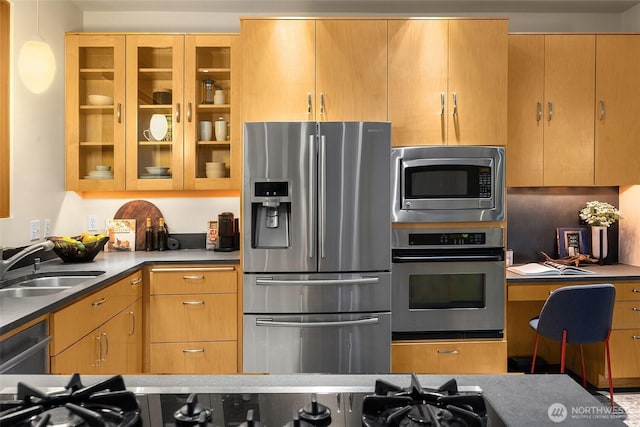 10608 NE 157th St, Bothell, WA 98011 - kitchen featuring stainless steel appliances, a sink, and glass insert cabinets