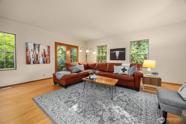 10608 NE 157th St, Bothell, WA 98011 - living room featuring plenty of natural light, wood finished floors, and baseboards