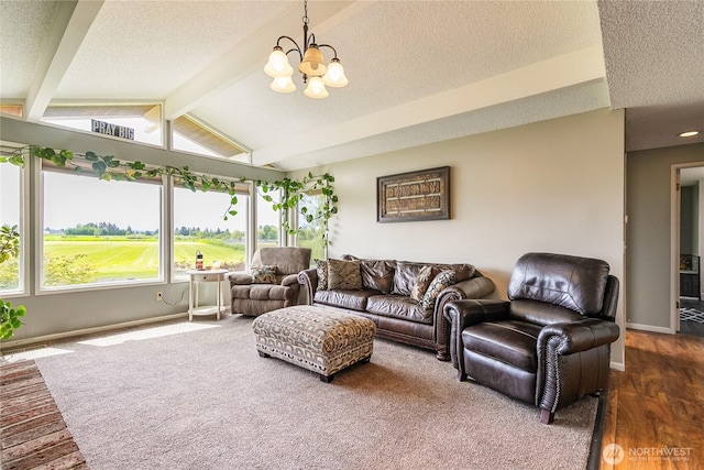 405 E Wiser Lake Rd, Lynden, WA 98264 - living room with a chandelier, a textured ceiling, baseboards, and dark wood finished floors