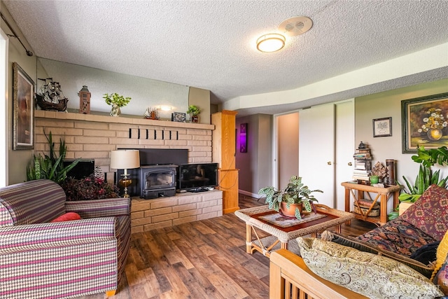 405 E Wiser Lake Rd, Lynden, WA 98264 - living room featuring a textured ceiling, wood finished floors, and a wood stove