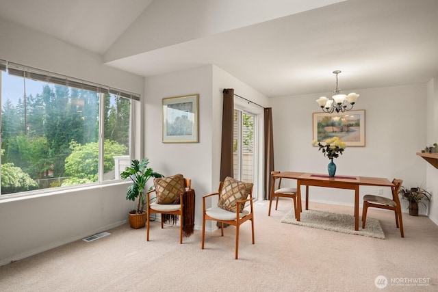 8828 238th St SW Unit D-1, Edmonds, WA 98026 - sitting room with light colored carpet, a chandelier, and lofted ceiling