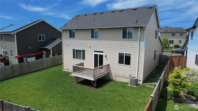 10027 SE Dotson St SE, Yelm, WA 98597 - back of house featuring central air condition unit and a wooden deck