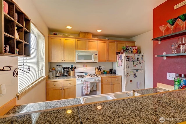 536ST N 103rd Unit A, Seattle, WA 98133 - kitchen featuring white appliances, open shelves, a sink, recessed lighting, and light countertops