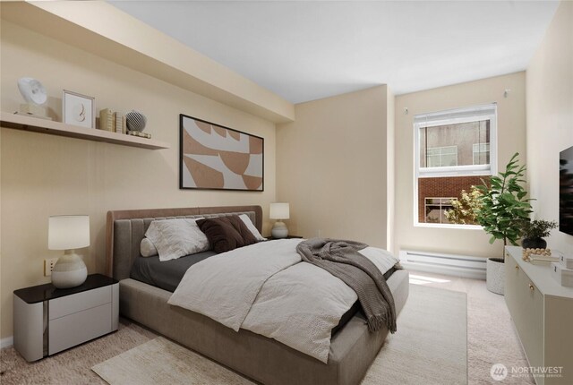 4343 Roosevelt Way NE Unit 401, Seattle, WA 98105 - bedroom featuring carpet and a baseboard heating unit
