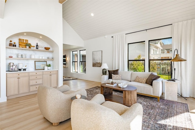 4489 Sucia Dr, Ferndale, WA 98248 - living area featuring light wood-type flooring and high vaulted ceiling