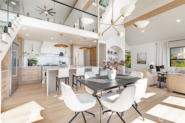 4489 Sucia Dr, Ferndale, WA 98248 - dining space with high vaulted ceiling, healthy amount of natural light, light wood finished floors, and recessed lighting