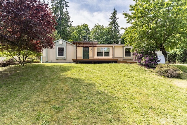 824 Cherub Pl E, Port Orchard, WA 98366 - view of front of house with a wooden deck, a front yard, and a pergola