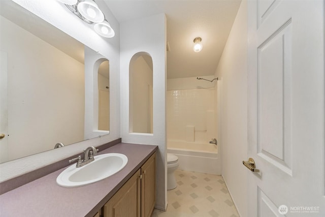 824 Cherub Pl E, Port Orchard, WA 98366 - bathroom featuring toilet, vanity, tile patterned floors, and shower / bathtub combination