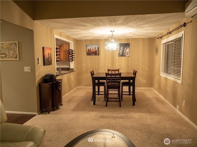 12840 SE 40th Ct Unit B12, Bellevue, WA 98006 - carpeted dining space with a wall mounted AC, a textured ceiling, a chandelier, and baseboards