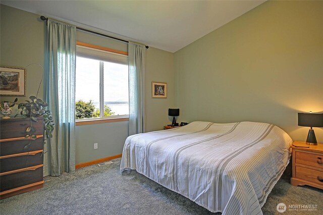 1351 Crestview Dr, Camano Island, WA 98282 - carpeted bedroom with baseboards and vaulted ceiling