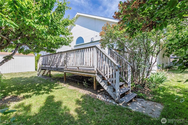 1718 6th St SE, East Wenatchee, WA 98802 - back of house with a yard, stairway, and a deck