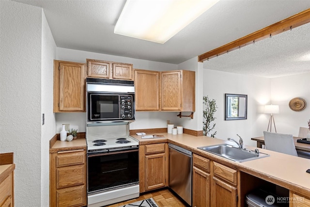 12840 SE 40th Ct Unit A4, Bellevue, WA 98006 - kitchen featuring black microwave, stainless steel dishwasher, a sink, electric range oven, and light countertops