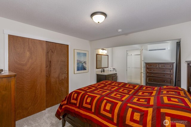 21709 Jordan Rd, Arlington, WA 98223 - carpeted bedroom with a wall mounted AC, a sink, a closet, and ensuite bath