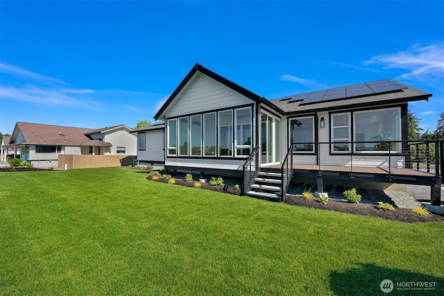 5425 Salish Rd, Blaine, WA 98230 - back of house featuring solar panels, a yard, and a shingled roof
