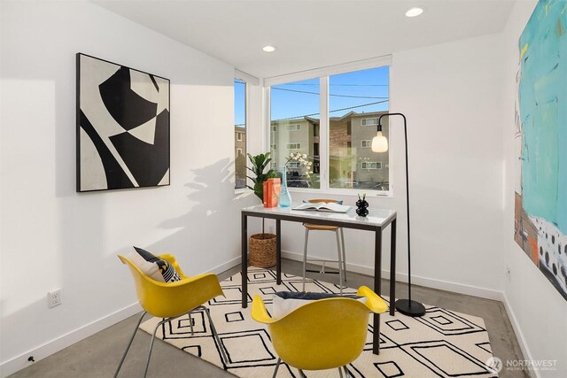 3852 Beach Dr SW Unit A, Seattle, WA 98116 - home office featuring recessed lighting and concrete flooring