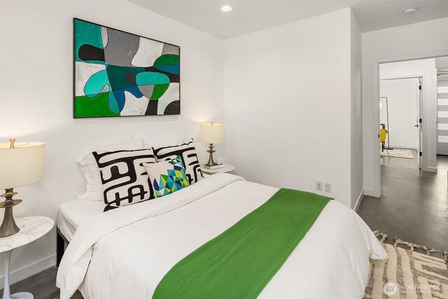 3852 Beach Dr SW Unit A, Seattle, WA 98116 - bedroom with recessed lighting and concrete flooring