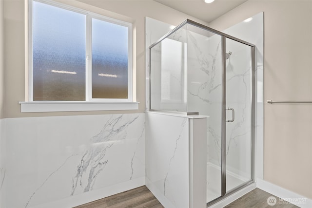 2114 Hawks View Ln, Winlock, WA 98596 - full bath featuring a marble finish shower and wood finished floors