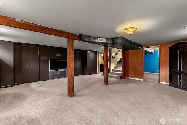 1361 Mission Creek Rd, Cashmere, WA 98815 - finished basement featuring carpet floors, stairs, and baseboards
