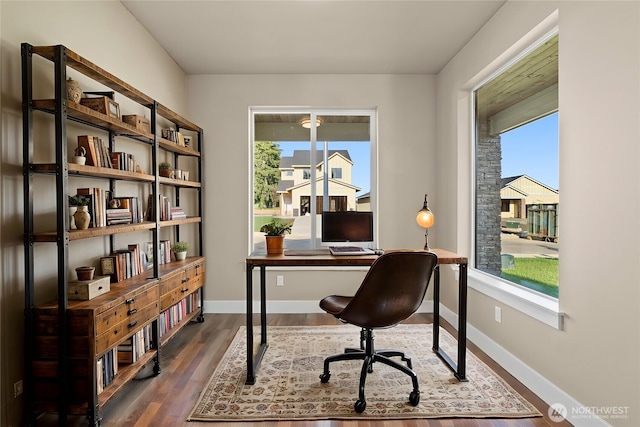 2120 Hawks View Ln, Winlock, WA 98596 - office featuring dark wood-type flooring and baseboards
