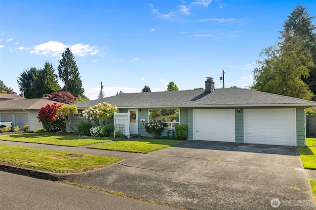 702 Cushing St SW, Olympia, WA 98502 - single story home featuring concrete driveway, a front yard, an attached garage, and a chimney