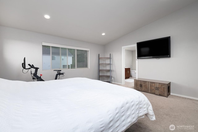 8223 31st Street Ct E, Edgewood, WA 98371 - bedroom with light carpet, recessed lighting, baseboards, and connected bathroom