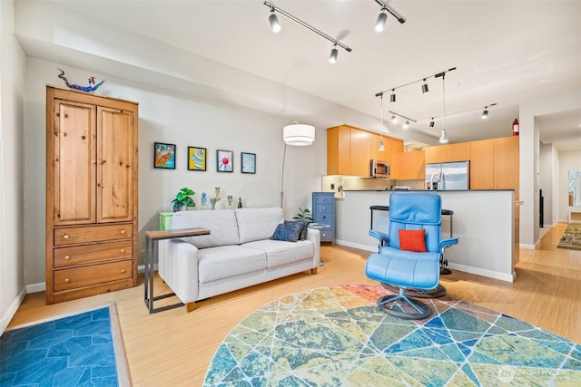 17 W Mercer St Unit 206, Seattle, WA 98119 - living room with light wood-style flooring, baseboards, and track lighting