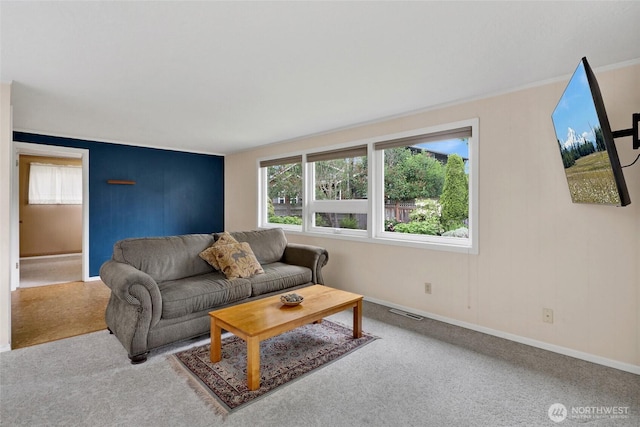 2708 Lynn St, Bellingham, WA 98225 - carpeted living area with plenty of natural light, baseboards, and crown molding