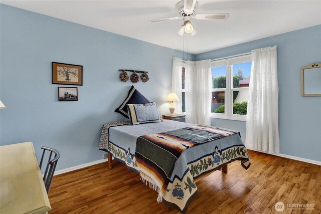 2708 Lynn St, Bellingham, WA 98225 - bedroom featuring wood finished floors, baseboards, and ceiling fan