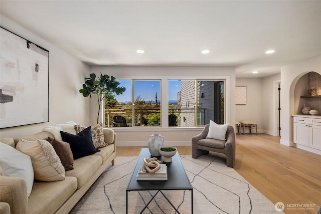 200 James St Unit 206, Edmonds, WA 98020 - living room with recessed lighting, light wood-style floors, and baseboards