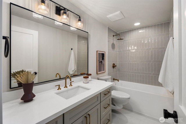200 James St Unit 206, Edmonds, WA 98020 - bathroom featuring toilet, vanity, bathtub / shower combination, and tile patterned flooring
