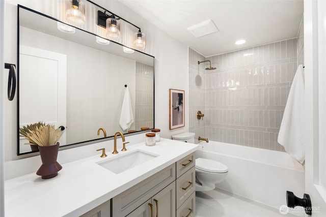 200 James St Unit 206, Edmonds, WA 98020 - full bath featuring toilet, vanity, shower / washtub combination, and tile patterned floors