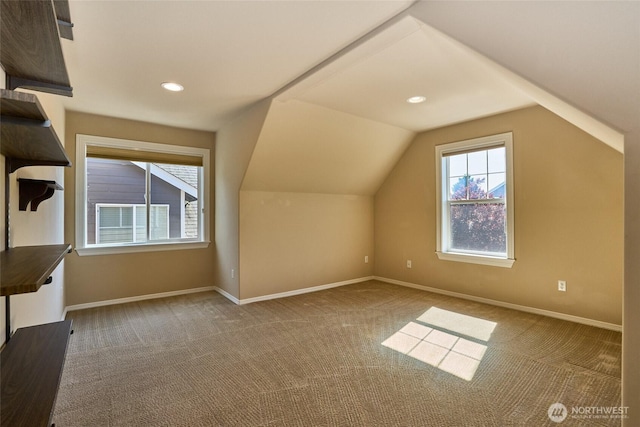 27006 229th Pl SE, Maple Valley, WA 98038 - additional living space with carpet flooring, baseboards, vaulted ceiling, and recessed lighting