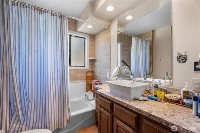 2649 Louisiana St, Longview, WA 98632 - bathroom with vanity and shower / bath combination with curtain