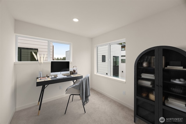 9223A 14th Ave NW, Seattle, WA 98117 - office area with carpet flooring, baseboards, and recessed lighting