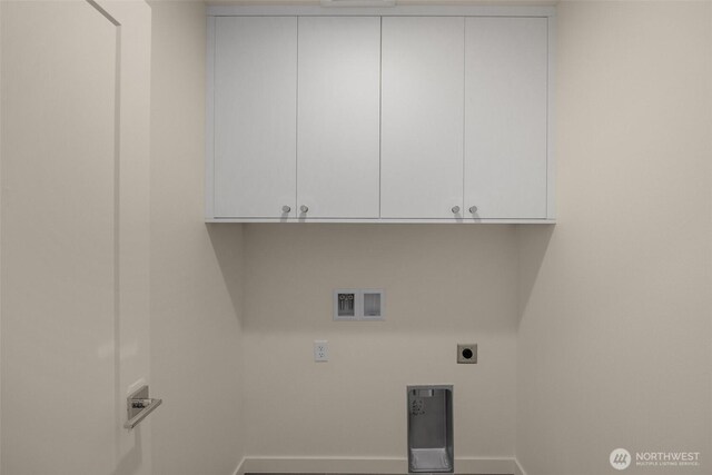 9223A 14th Ave NW, Seattle, WA 98117 - laundry room with baseboards, electric dryer hookup, washer hookup, and cabinet space
