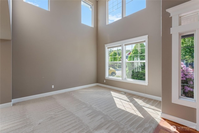 19333 205th St E, Orting, WA 98360 - empty room featuring plenty of natural light, light carpet, a high ceiling, and baseboards
