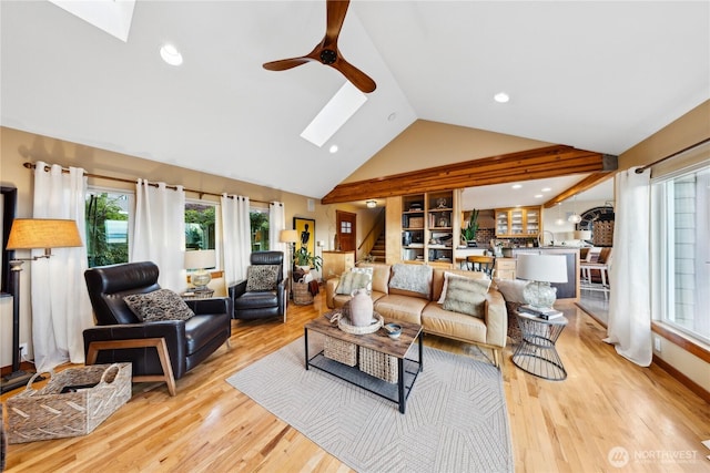 714 13th St, Bellingham, WA 98225 - living area with a skylight, a ceiling fan, plenty of natural light, high vaulted ceiling, and recessed lighting