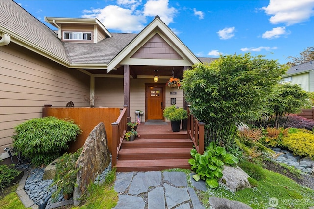 714 13th St, Bellingham, WA 98225 - view of exterior entry featuring roof with shingles