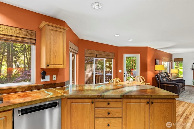 2041 NW Tregaten Ln, Poulsbo, WA 98370 - kitchen with dishwasher, a peninsula, plenty of natural light, and recessed lighting