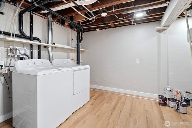 2319 Washington St SE, Olympia, WA 98501 - washroom featuring independent washer and dryer, light wood-type flooring, and baseboards