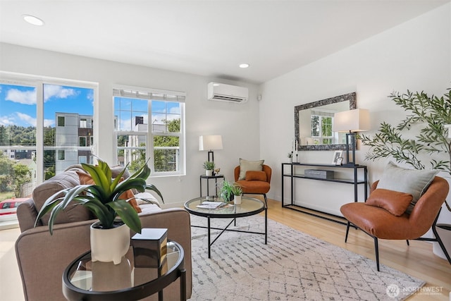 5028 Delridge Way SW Unit C, Seattle, WA 98106 - living area featuring a wall unit AC, healthy amount of natural light, light wood-type flooring, and recessed lighting