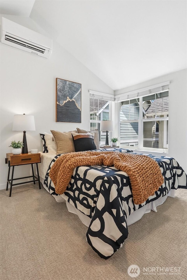 5028 Delridge Way SW Unit C, Seattle, WA 98106 - bedroom with an AC wall unit, carpet floors, and vaulted ceiling