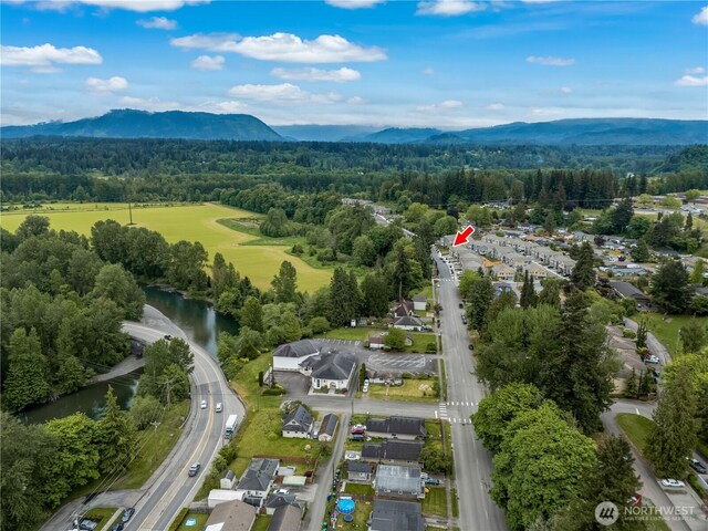 8323 E Gilman Ave, Arlington, WA 98223 - aerial view of property's location with mountains and a forest