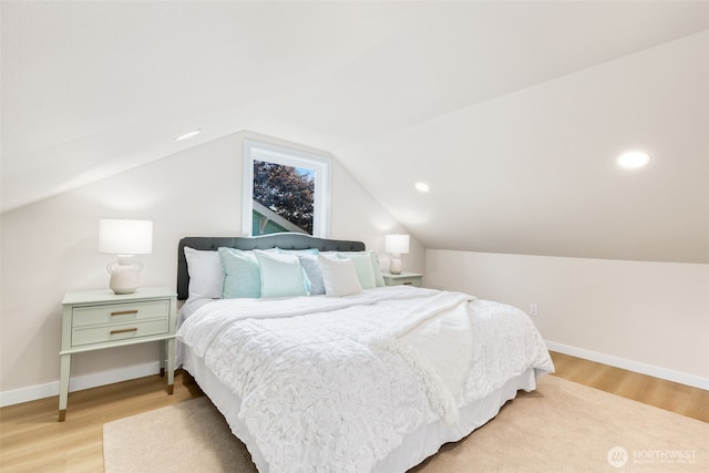4022 N 19th St, Tacoma, WA 98406 - bedroom featuring light wood-style floors, baseboards, lofted ceiling, and recessed lighting