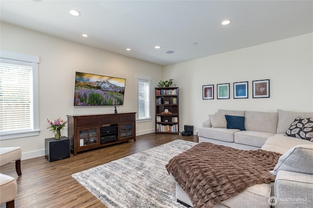 6214 207th Ave E, Bonney Lake, WA 98391 - living area featuring recessed lighting, baseboards, and wood finished floors