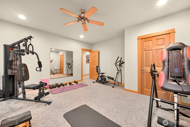 8795 Wood Duck Way, Blaine, WA 98230 - workout room with ceiling fan, recessed lighting, and carpet floors