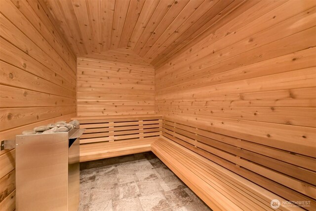 8795 Wood Duck Way, Blaine, WA 98230 - relaxing sauna / steam room featuring wood walls and wood ceiling